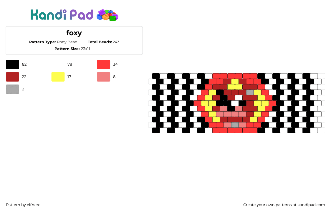 foxy - Pony Bead Pattern by elfnerd on Kandi Pad - foxy,fnaf,five nights at freddys,cuff,stripes,video game,horror,red,black,white