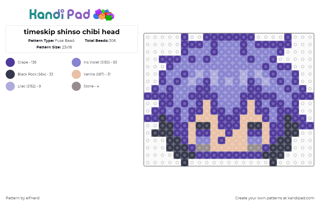 timeskip shinso chibi head - Fuse Bead Pattern by elfnerd on Kandi Pad - hitoshi shinso,timeskip,mha,my hero academia,chibi,head,charm,character,anime,manga,purple