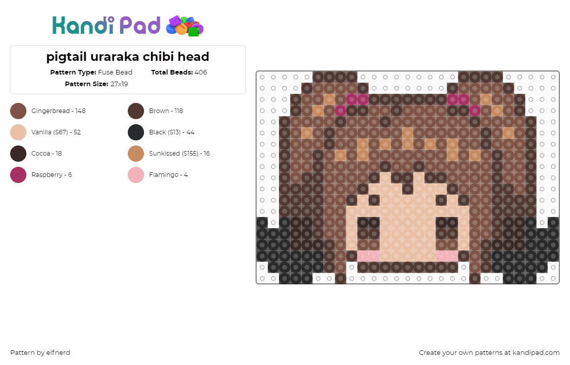 pigtail uraraka chibi head - Fuse Bead Pattern by elfnerd on Kandi Pad - ochaco uraraka,mha,my hero academia,chibi,head,charm,character,anime,manga,tv show,brown,tan