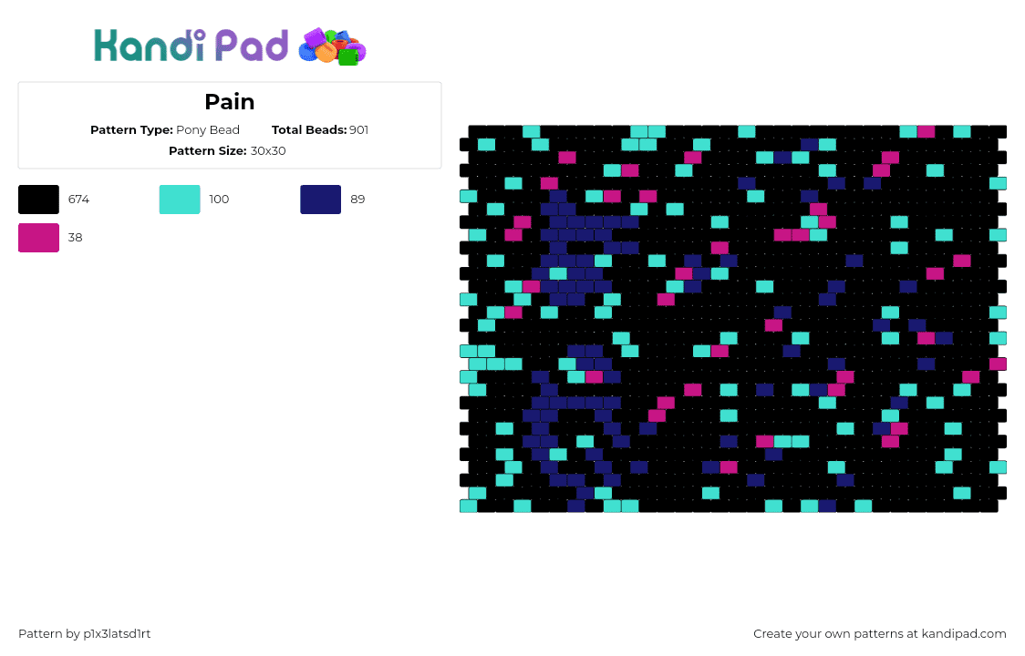 Pain - Pony Bead Pattern by p1x3latsd1rt on Kandi Pad - random,confetti,colorful,dark,black,teal,pink