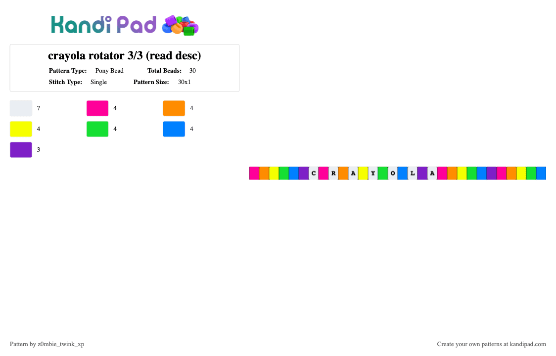crayola rotator 3/3 (read desc) - Pony Bead Pattern by z0mbie_twink_xp on Kandi Pad - orange,green,colorful