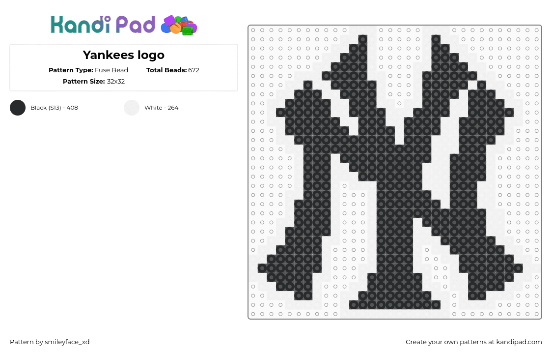 Yankees logo - Fuse Bead Pattern by smileyface_xd on Kandi Pad - black,white,baseball,new york yankees,sports,logo