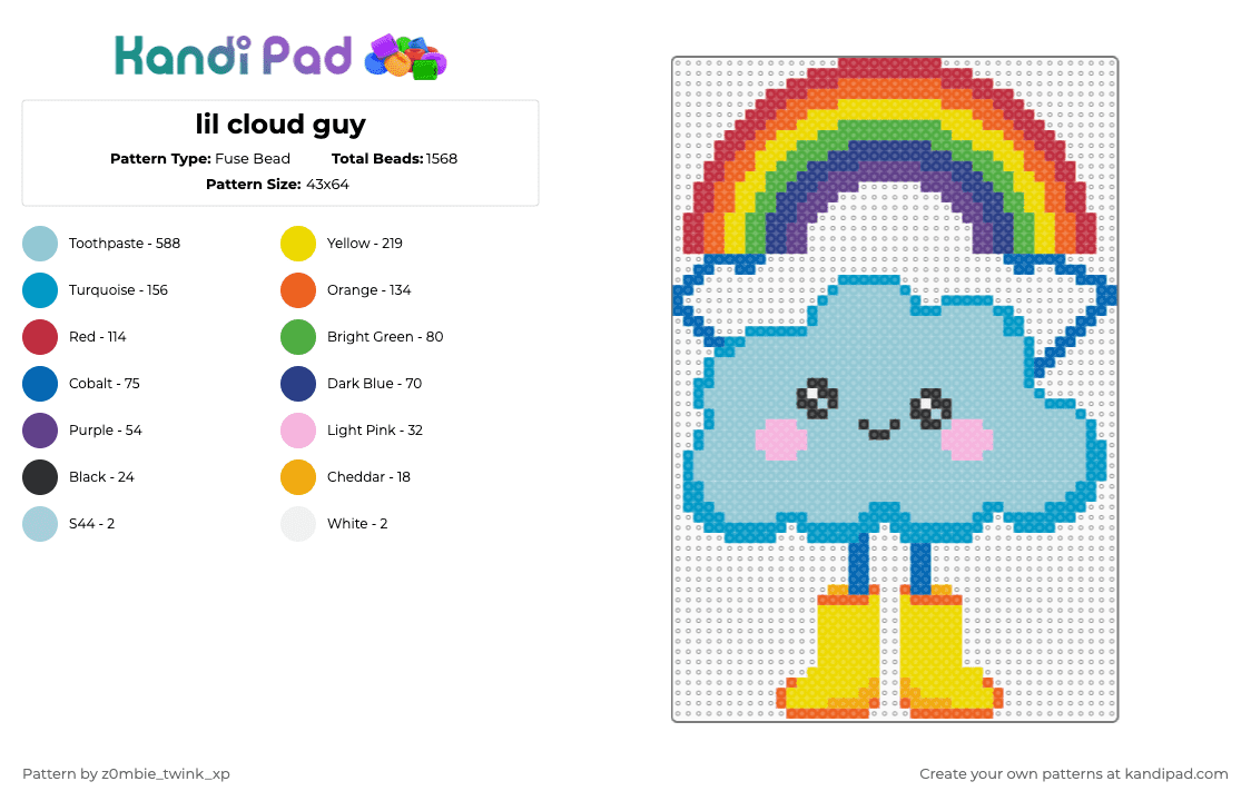 lil cloud guy - Fuse Bead Pattern by z0mbie_twink_xp on Kandi Pad - yellow,light blue