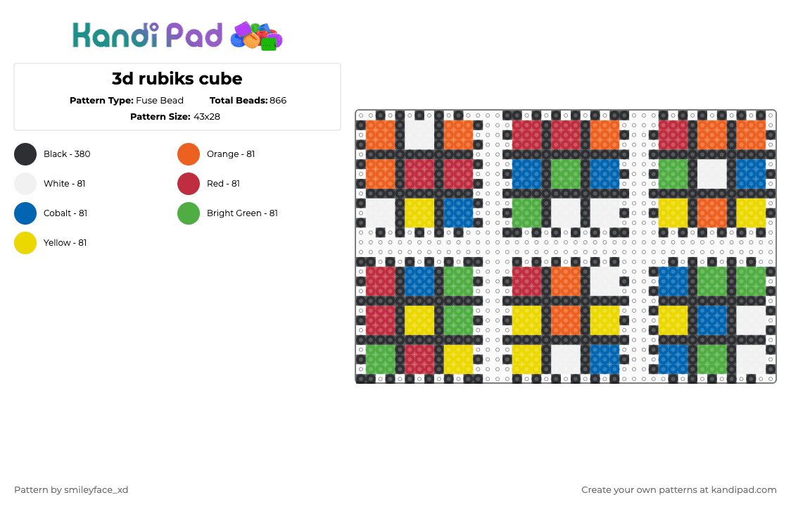 3d rubiks cube - Fuse Bead Pattern by z0mbie_twink_xp on Kandi Pad - black,red,green,colorful
