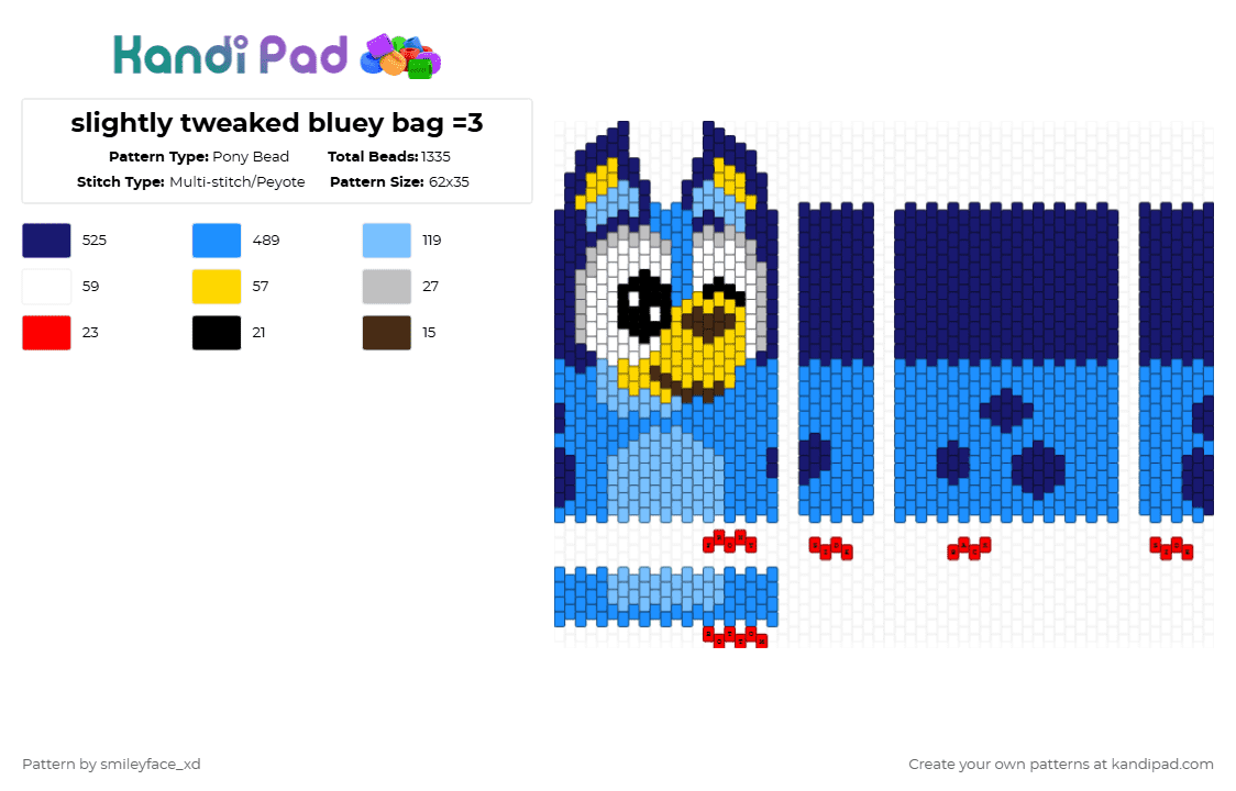 slightly tweaked bluey bag =3 - Pony Bead Pattern by z0mbie_twink_xp on Kandi Pad - purple,light blue