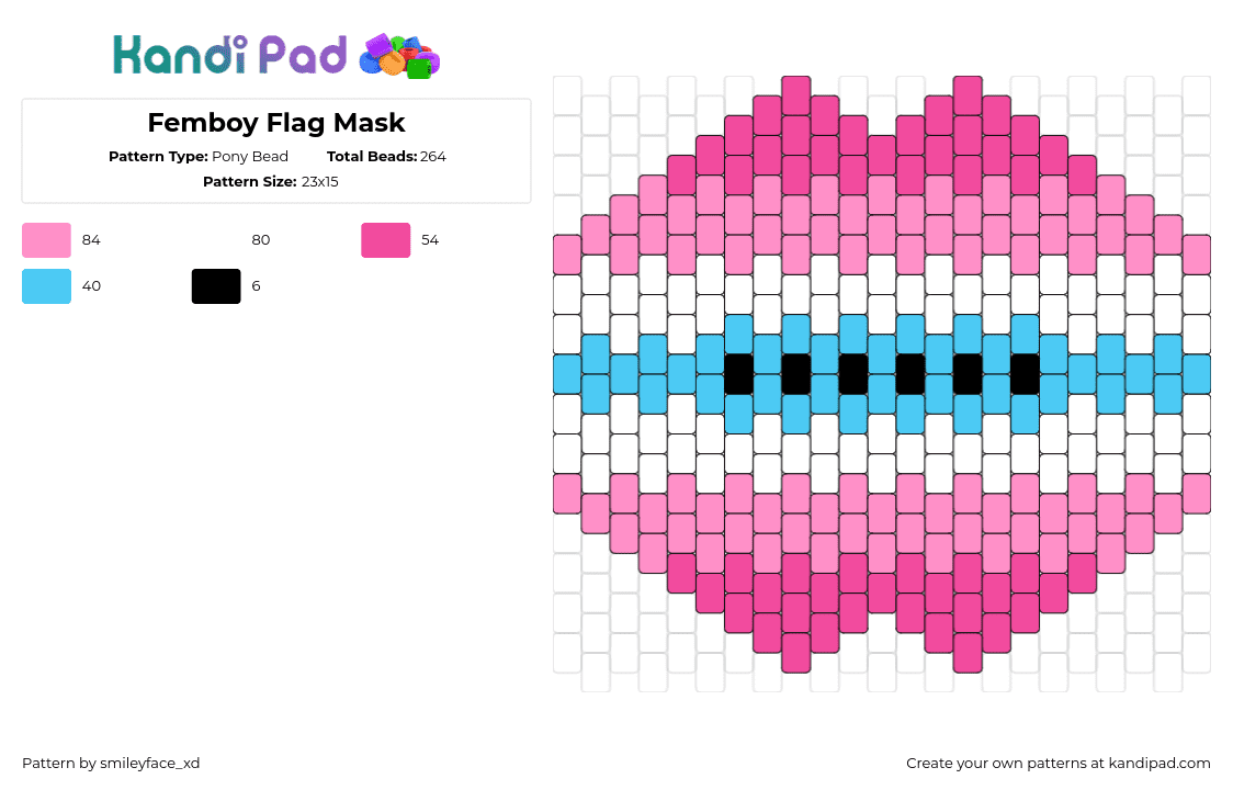 Femboy Flag Mask - Pony Bead Pattern by smileyface_xd on Kandi Pad - femboy,pride,mask,pink,light blue,white