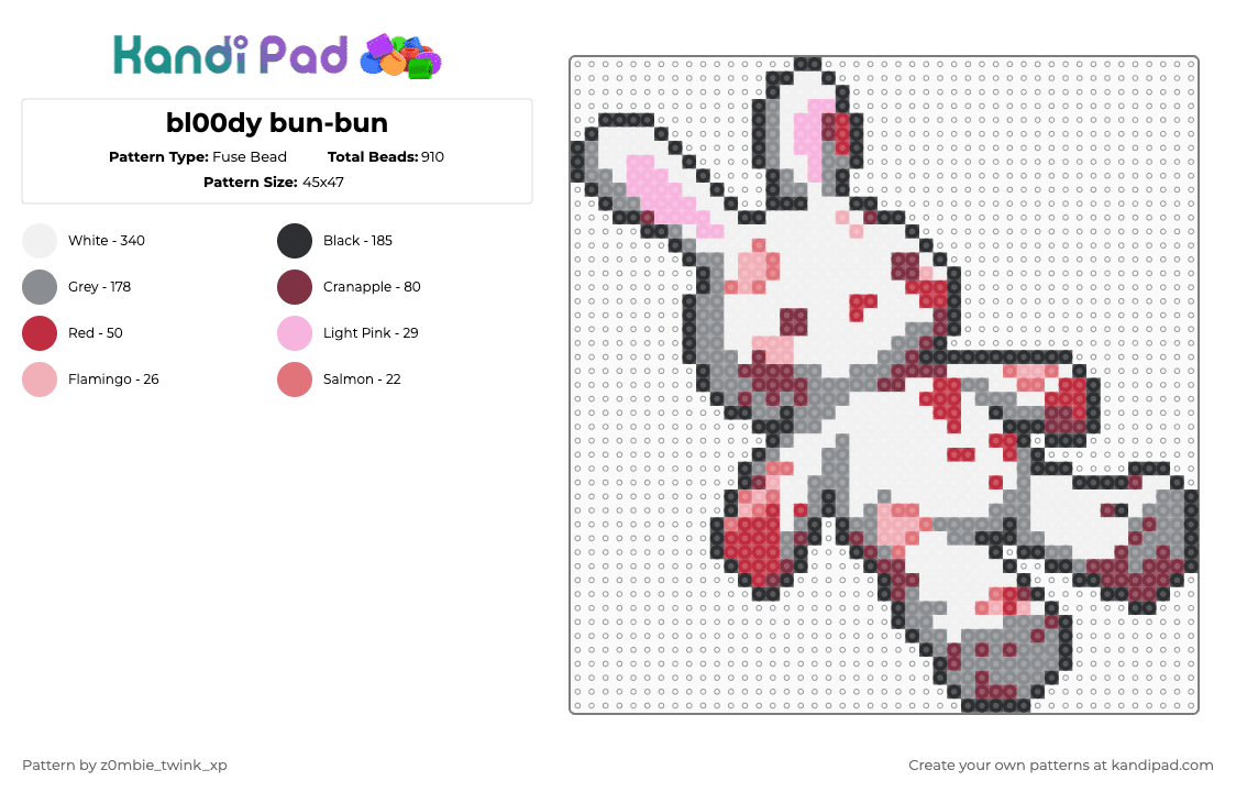bl00dy bun-bun - Fuse Bead Pattern by z0mbie_twink_xp on Kandi Pad - white,red,brown,gray