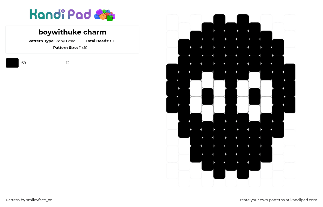 boywithuke charm - Pony Bead Pattern by smileyface_xd on Kandi Pad - boywithuke,silhouette,simple,music,eyes,charm,black