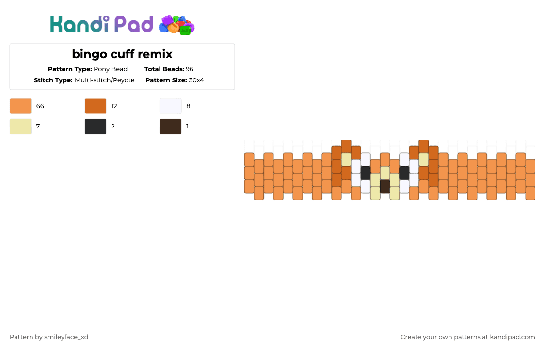 bingo cuff remix - Pony Bead Pattern by z0mbie_twink_xp on Kandi Pad - orange