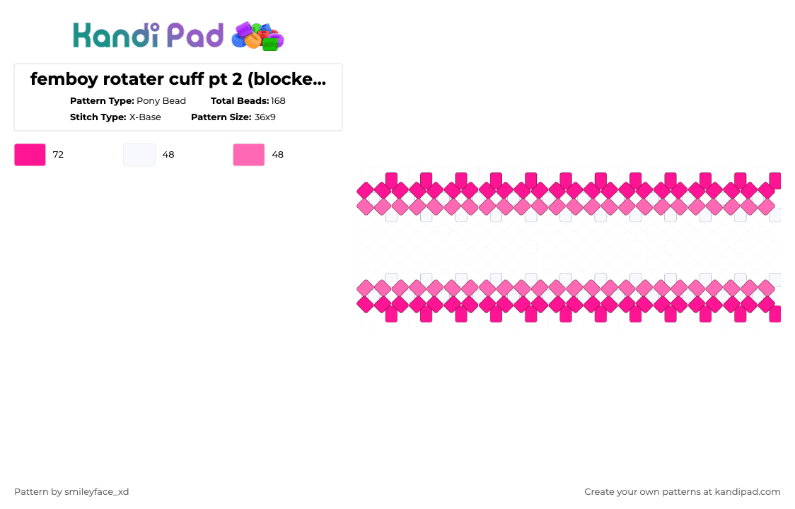 femboy rotater cuff pt 2 (blockers (I think that\'s what they\'re called idk)) - Pony Bead Pattern by z0mbie_twink_xp on Kandi Pad - pink,white