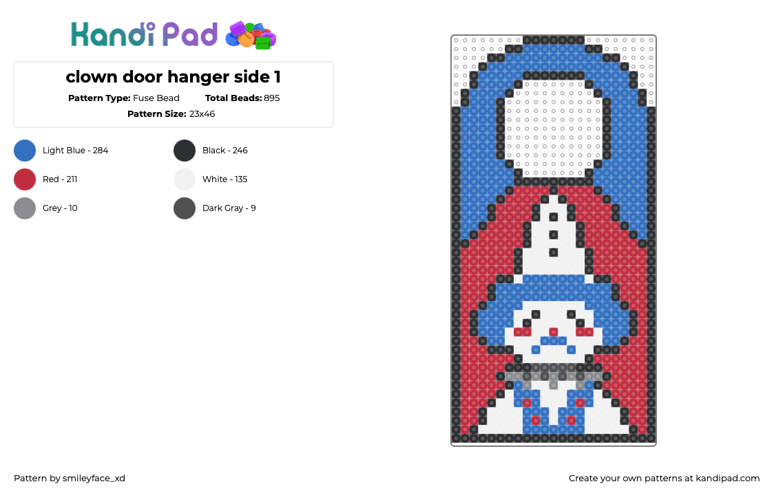 clown door hanger side 1 - Fuse Bead Pattern by z0mbie_twink_xp on Kandi Pad - blue,red