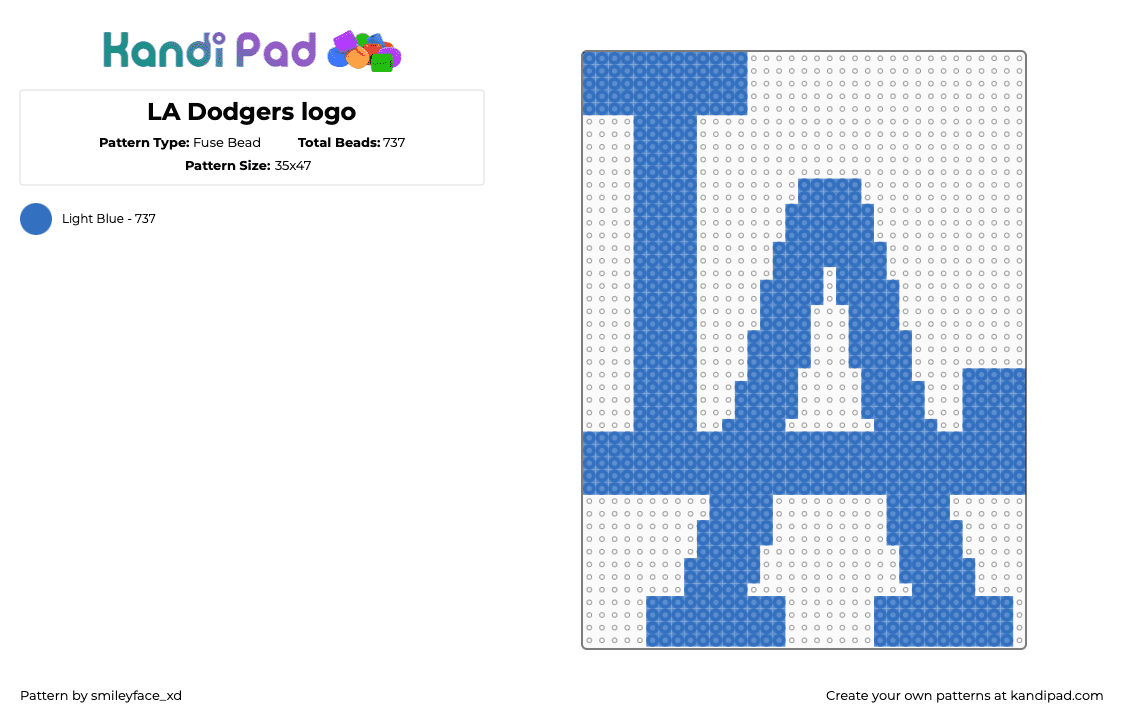 LA Dodgers logo - Fuse Bead Pattern by z0mbie_twink_xp on Kandi Pad - blue