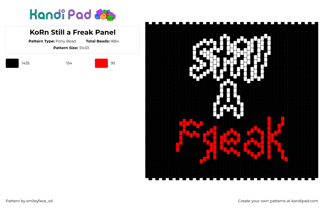 KoRn Still a Freak Panel - Pony Bead Pattern by smileyface_xd on Kandi Pad - still a freak,korn,text,panel,music,metal,black,red