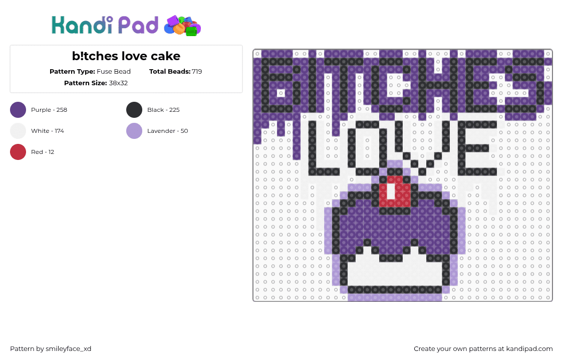 b!tches love cake - Fuse Bead Pattern by z0mbie_twink_xp on Kandi Pad - purple