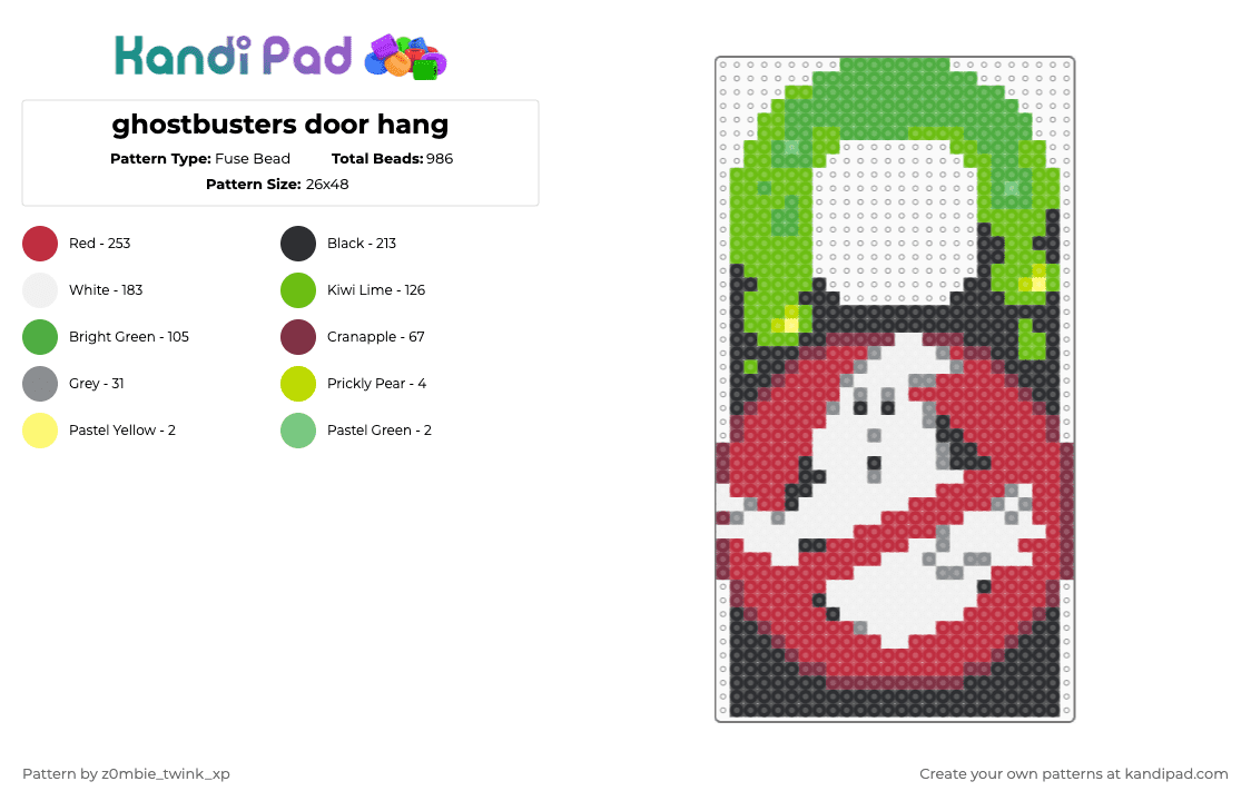 ghostbusters door hang - Fuse Bead Pattern by z0mbie_twink_xp on Kandi Pad - red,green