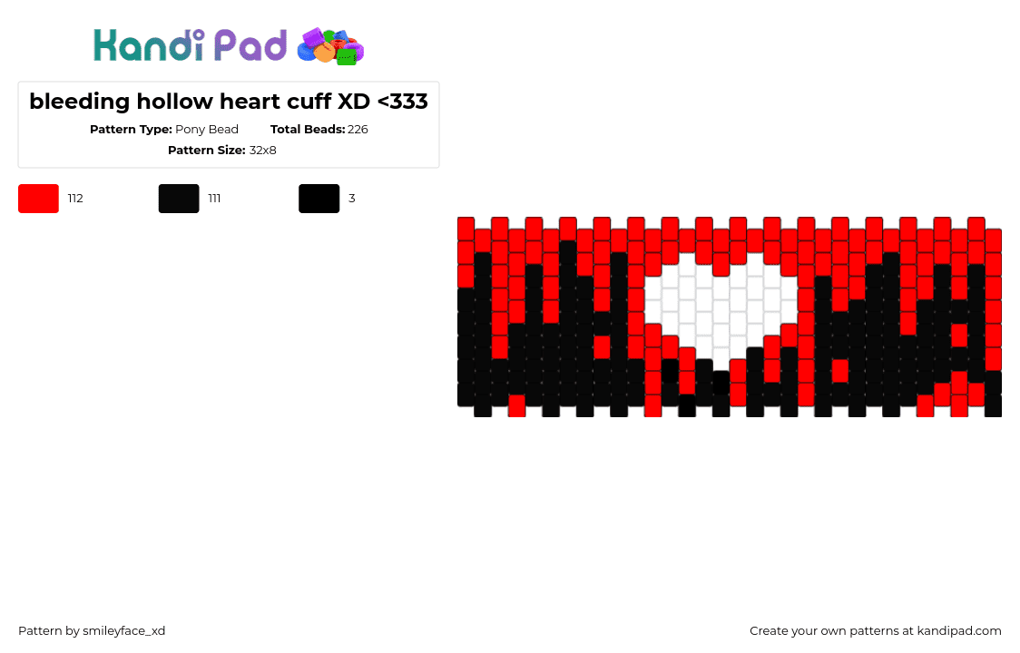 bleeding hollow heart cuff XD - Pony Bead Pattern by smileyface_xd on Kandi Pad - bloody,heart,drippy,cuff,horror,halloween,black,red