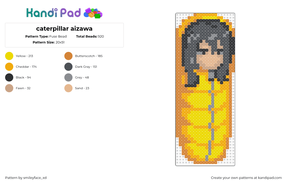 caterpillar aizawa - Fuse Bead Pattern by z0mbie_twink_xp on Kandi Pad - orange,gray,yellow