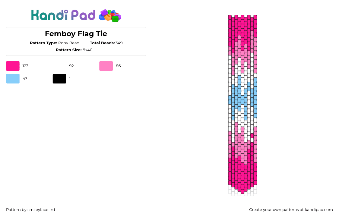 Femboy Flag Tie - Pony Bead Pattern by smileyface_xd on Kandi Pad - femboy,necktie,pride,tie,clothing,drippy,pink,ligh tblue