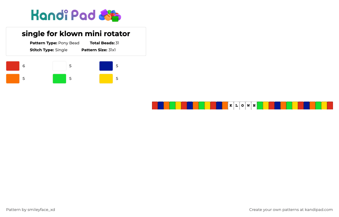 single for klown mini rotator - Pony Bead Pattern by z0mbie_twink_xp on Kandi Pad - purple,green,colorful