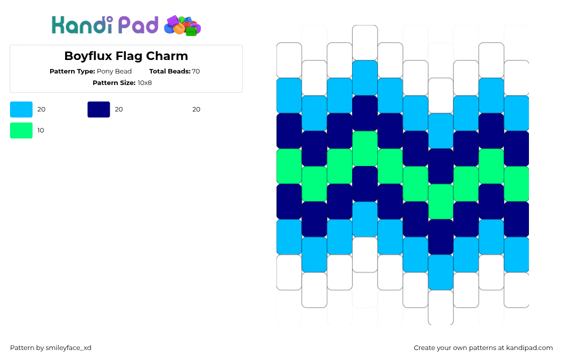 Boyflux Flag Charm - Pony Bead Pattern by smileyface_xd on Kandi Pad - boyflux,pride,flag,charm,blue,green