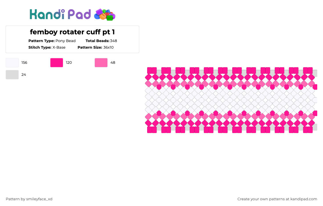 femboy rotater cuff pt 1 - Pony Bead Pattern by z0mbie_twink_xp on Kandi Pad - pink,white