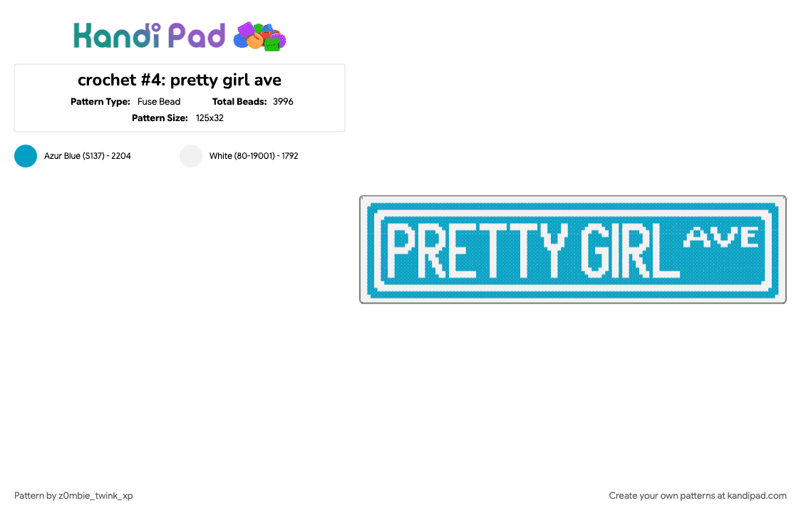 crochet #4: pretty girl ave - Fuse Bead Pattern by z0mbie_twink_xp on Kandi Pad - crochet, light blue, sabrina carpenter, white
