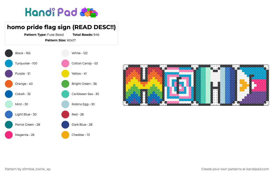 homo pride flag sign (READ DESC!!) - Fuse Bead Pattern by z0mbie_twink_xp on Kandi Pad - blue,light blue,pink,teal