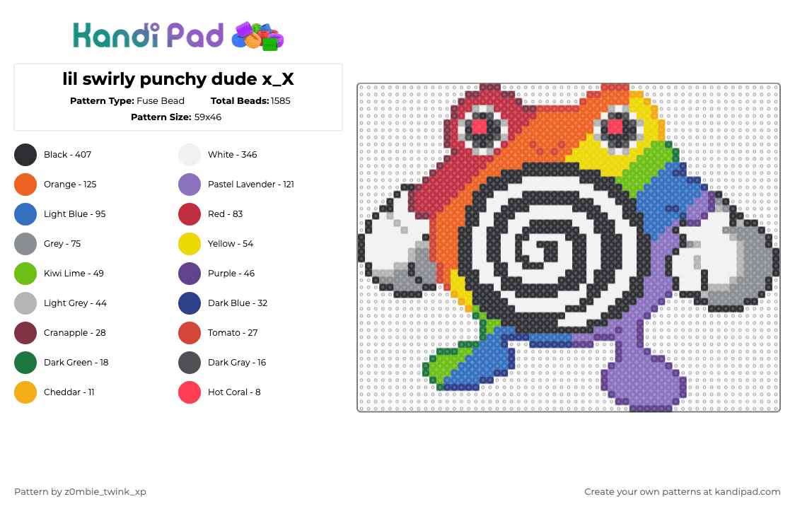 lil swirly punchy dude x_X - Fuse Bead Pattern by z0mbie_twink_xp on Kandi Pad - poliwhirl,pokemon,gaming,video game,red,gray,orange,blue