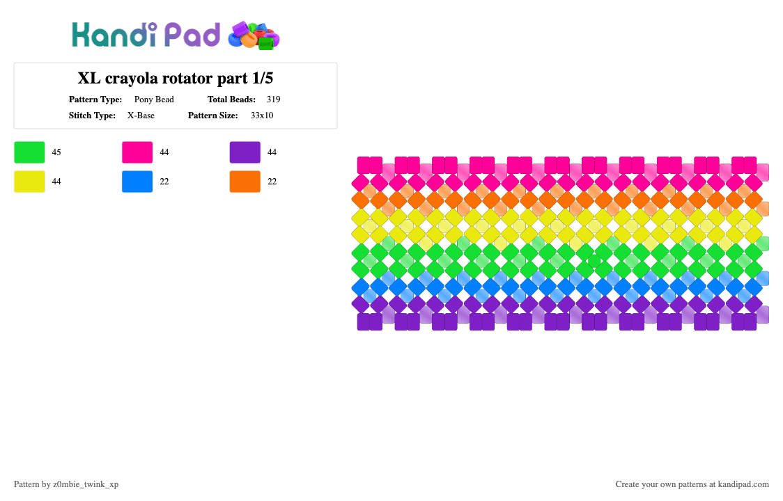 XL crayola rotator part 1/5 - Pony Bead Pattern by z0mbie_twink_xp on Kandi Pad - pink,purple,green,yellow