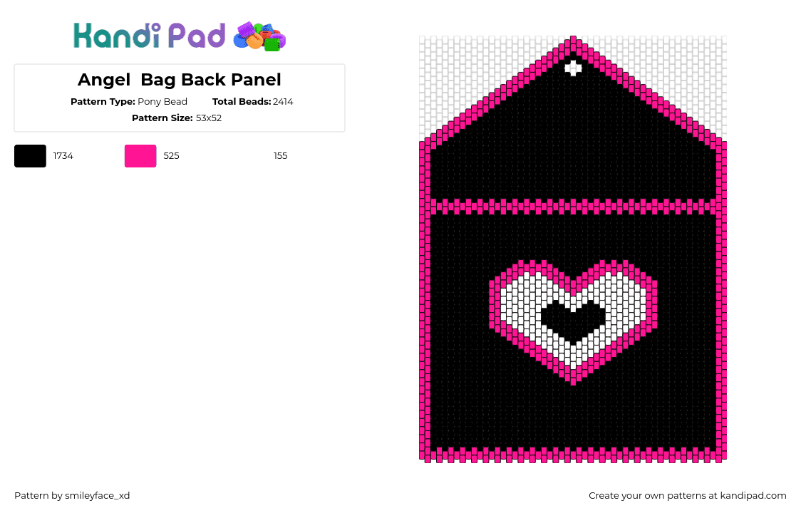 Angel  Bag Back Panel - Pony Bead Pattern by smileyface_xd on Kandi Pad - angel dust,hazbin hotel,heart,animation,tv show,bag,panel,dark,black,pink,white