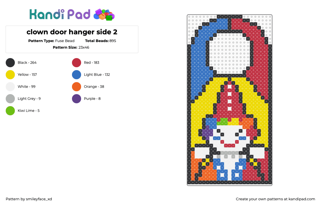 clown door hanger side 2 - Fuse Bead Pattern by z0mbie_twink_xp on Kandi Pad - red,blue,yellow