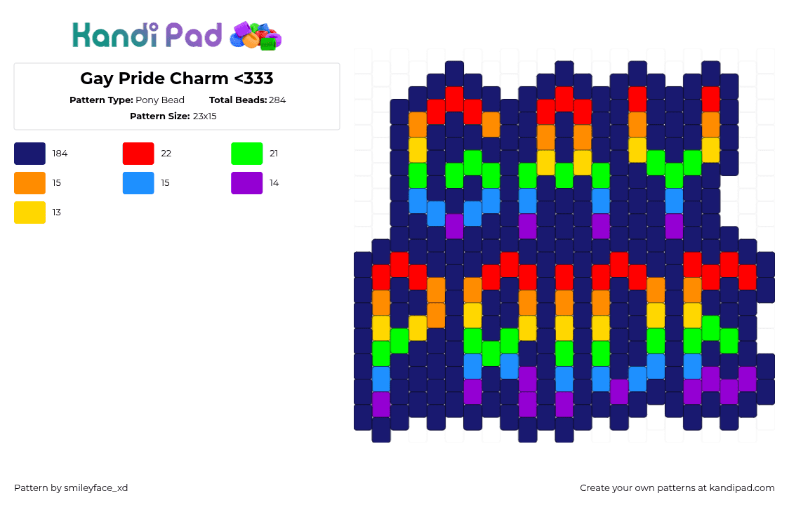 Gay Pride Charm - Pony Bead Pattern by smileyface_xd on Kandi Pad - gay,pride,text,rainbow,charm,colorful,blue