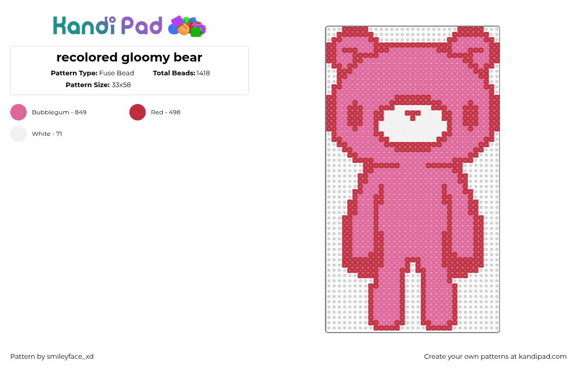 recolored gloomy bear - Fuse Bead Pattern by smileyface_xd on Kandi Pad - red,pink