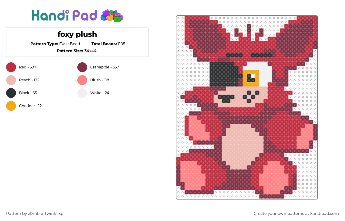 foxy plush - Fuse Bead Pattern by z0mbie_twink_xp on Kandi Pad - brown,red