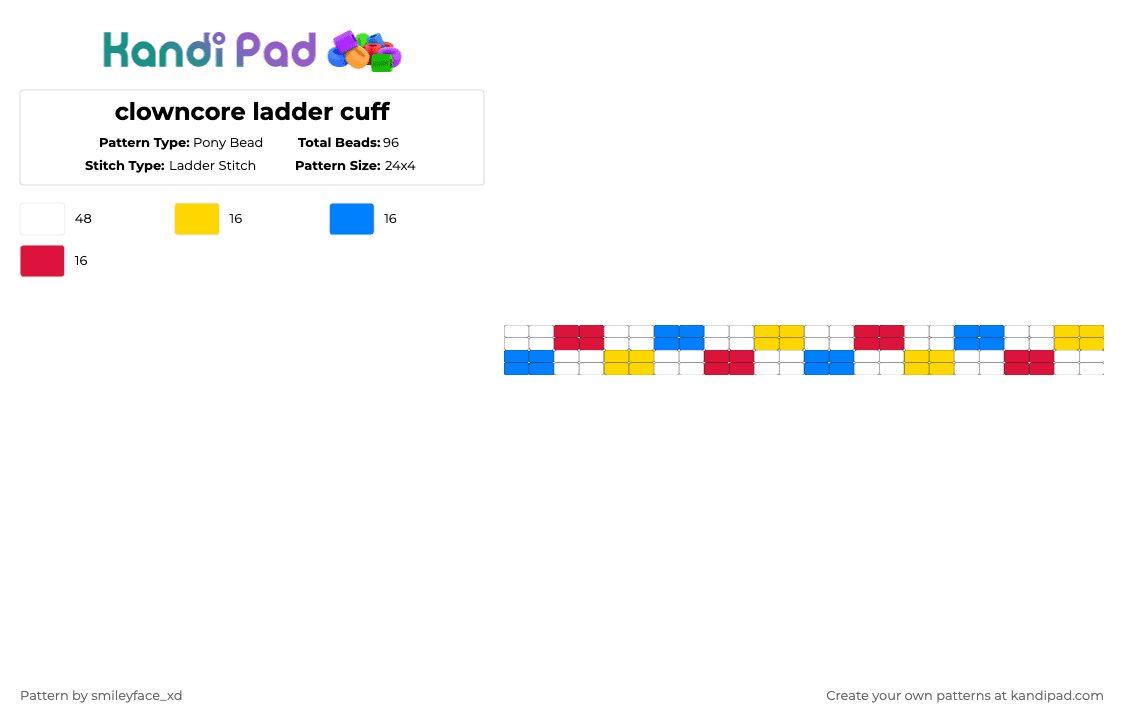 clowncore ladder cuff - Pony Bead Pattern by z0mbie_twink_xp on Kandi Pad - yellow,blue,red