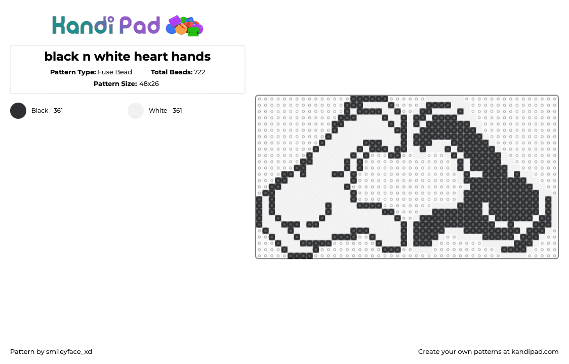 black n white heart hands - Fuse Bead Pattern by z0mbie_twink_xp on Kandi Pad - black,white