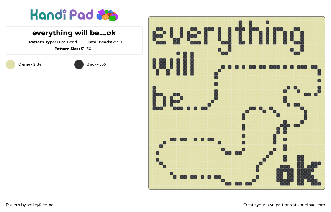 everything will be....ok - Fuse Bead Pattern by z0mbie_twink_xp on Kandi Pad - yellow