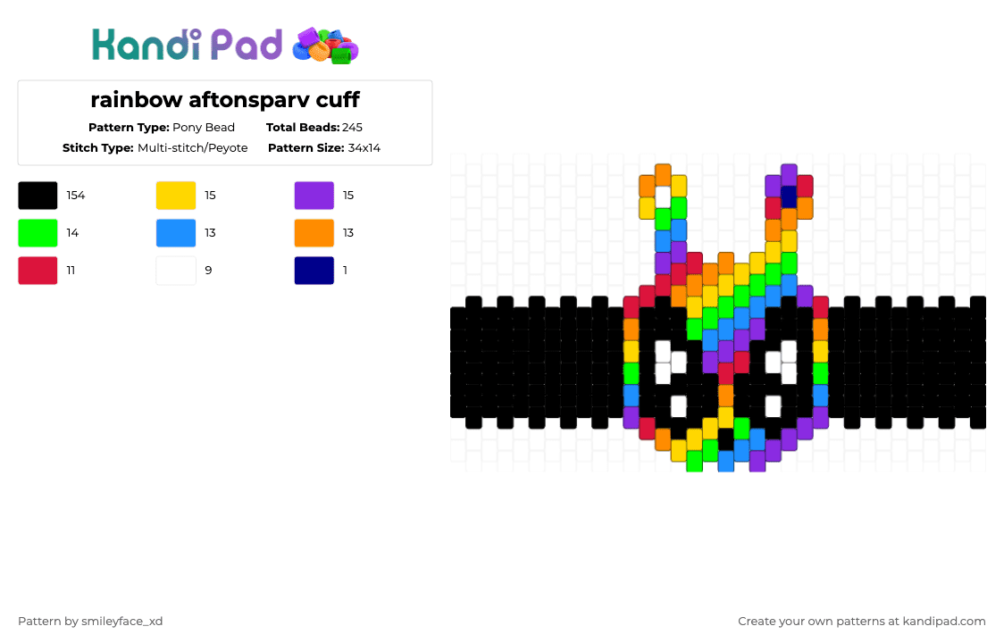 rainbow aftonsparv cuff - Pony Bead Pattern by z0mbie_twink_xp on Kandi Pad - black,green,purple,colorful