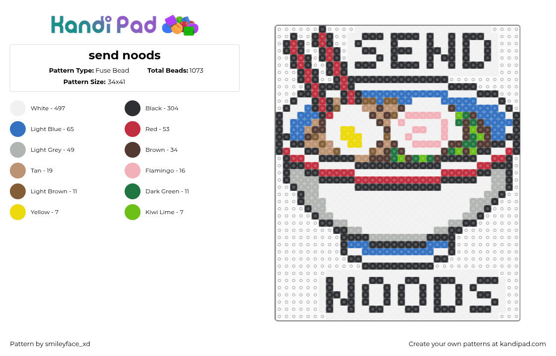 send noods - Fuse Bead Pattern by z0mbie_twink_xp on Kandi Pad - send noods,ramen,noodles,bowl,sign,silly,food,white,blue,beige,red