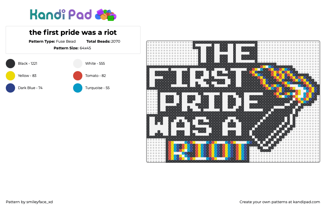 the first pride was a riot - Fuse Bead Pattern by z0mbie_twink_xp on Kandi Pad - black,white,yellow,colorful