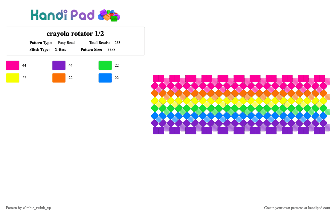 crayola rotator 1/3 - Pony Bead Pattern by z0mbie_twink_xp on Kandi Pad - pink,purple