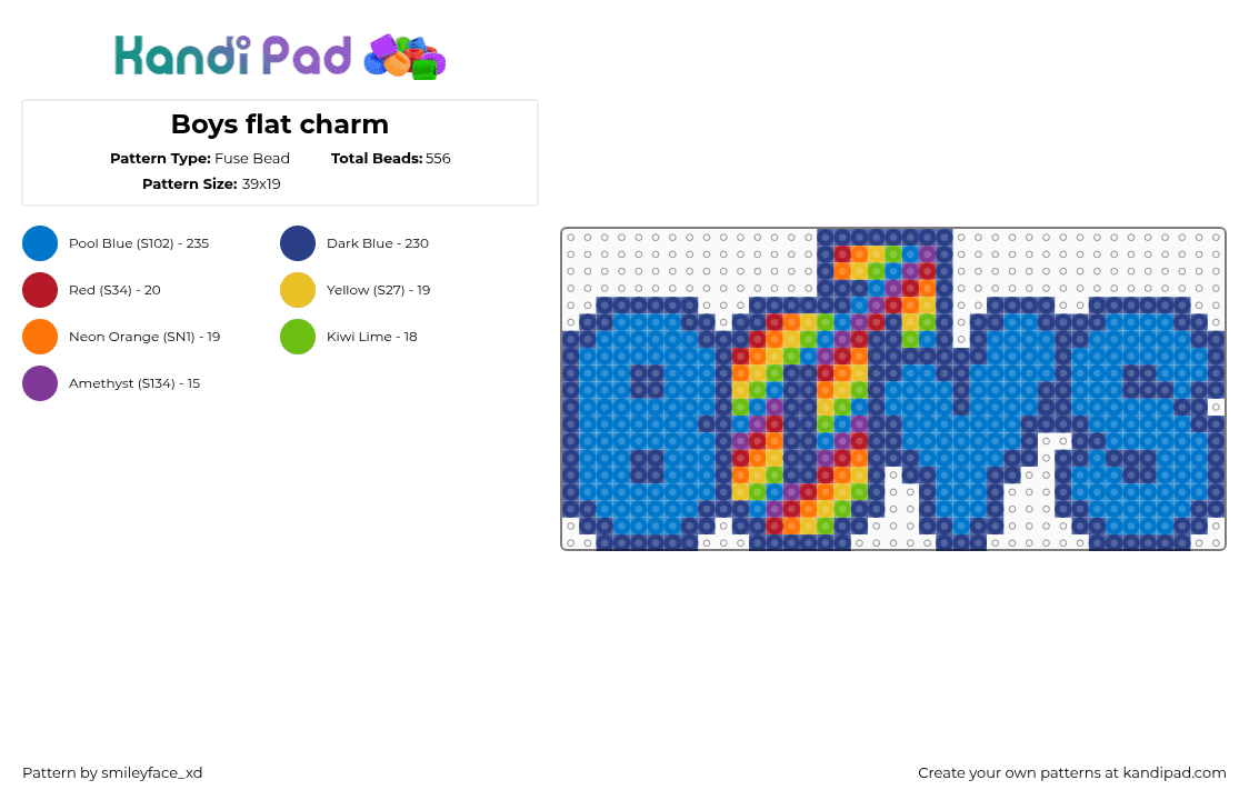 Boys flat charm - Fuse Bead Pattern by smileyface_xd on Kandi Pad - boys,gender,pride,text,colorful,blue