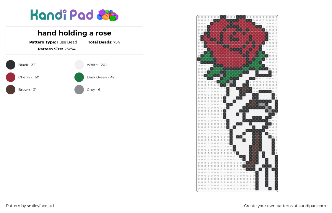 hand holding a rose - Fuse Bead Pattern by z0mbie_twink_xp on Kandi Pad - rose,hand,skeleton,love,flower,nature,white,red