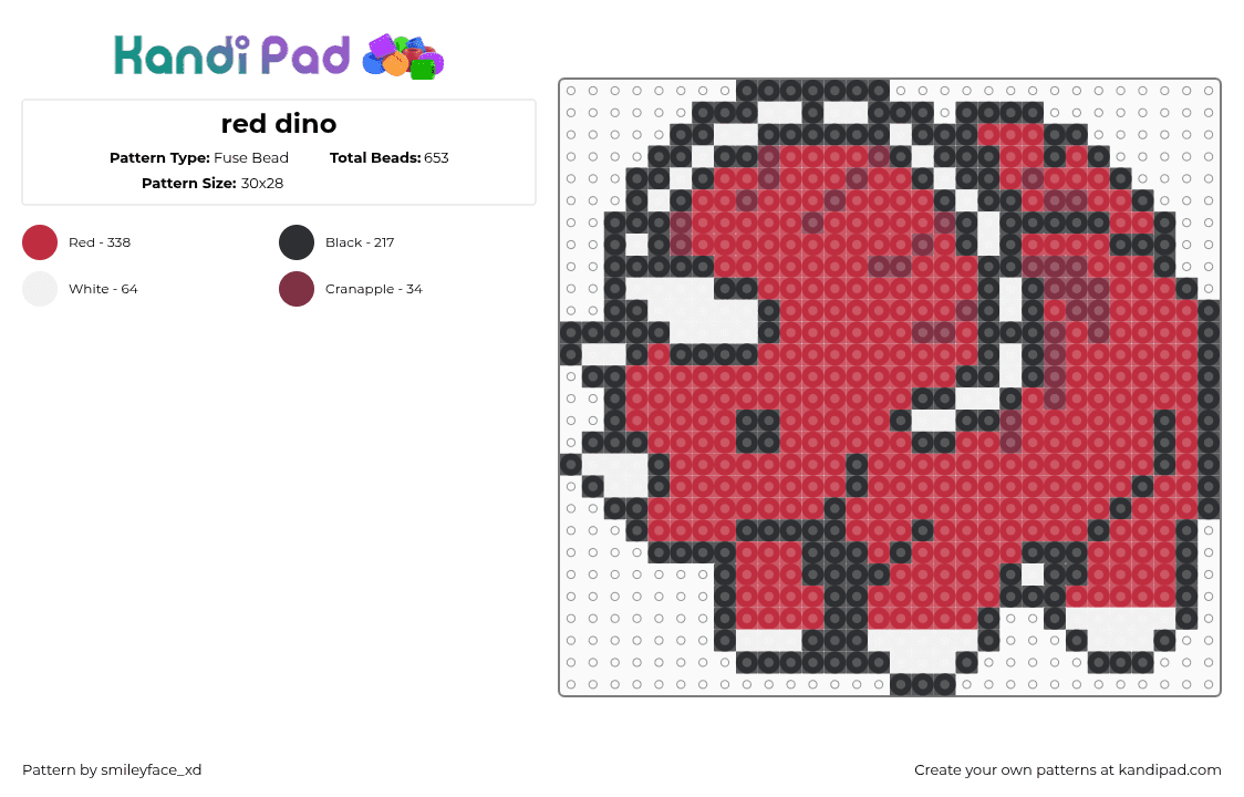 red dino - Fuse Bead Pattern by z0mbie_twink_xp on Kandi Pad - triceratops,dinosaur,prehistoric,cute,red