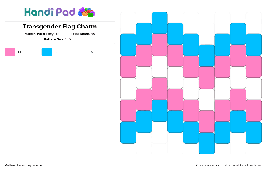 Transgender Flag Charm - Pony Bead Pattern by smileyface_xd on Kandi Pad - transgender,pride,flag,charm,pink,light blue