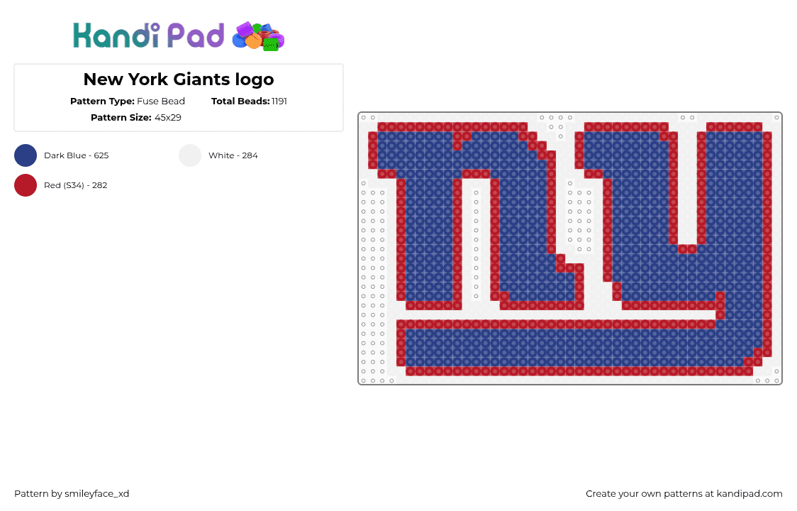 New York Giants logo - Fuse Bead Pattern by smileyface_xd on Kandi Pad - blue,red,football,new york giants,sports,perler,logo