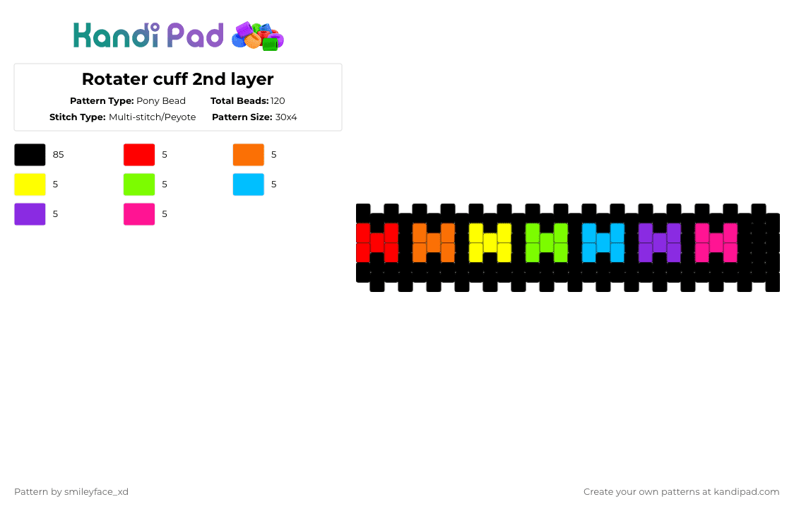 Rotater cuff 2nd layer - Pony Bead Pattern by z0mbie_twink_xp on Kandi Pad - black,orange,green,purple,colorful