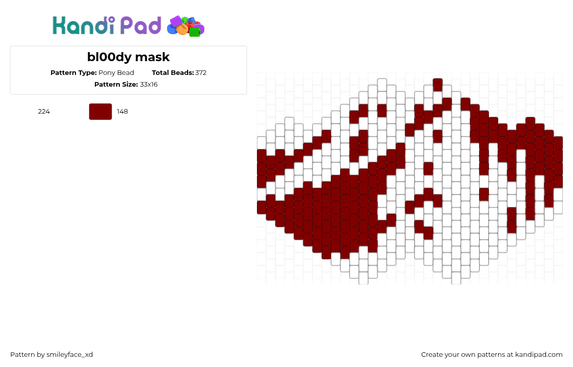 bl00dy mask - Pony Bead Pattern by smileyface_xd on Kandi Pad - bloody,drippy,white,brown