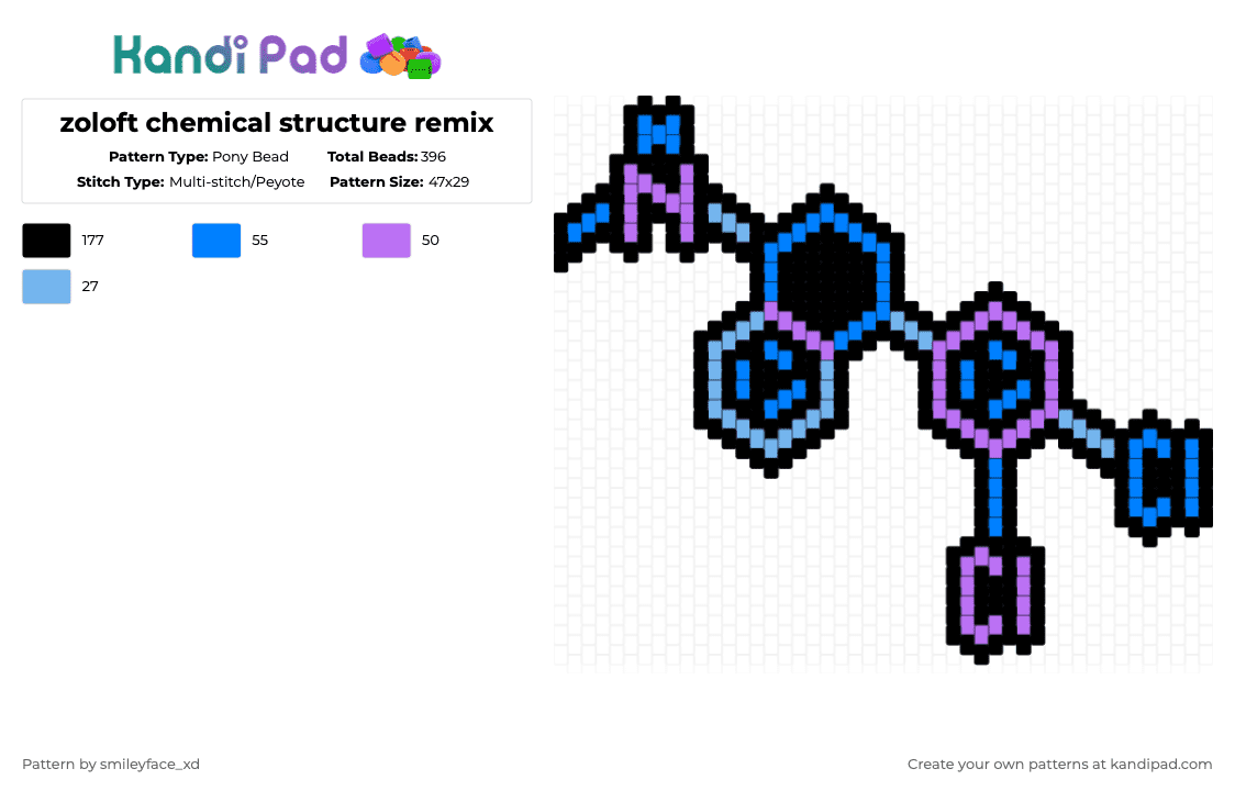 zoloft chemical structure remix - Pony Bead Pattern by z0mbie_twink_xp on Kandi Pad - black,pink,blue