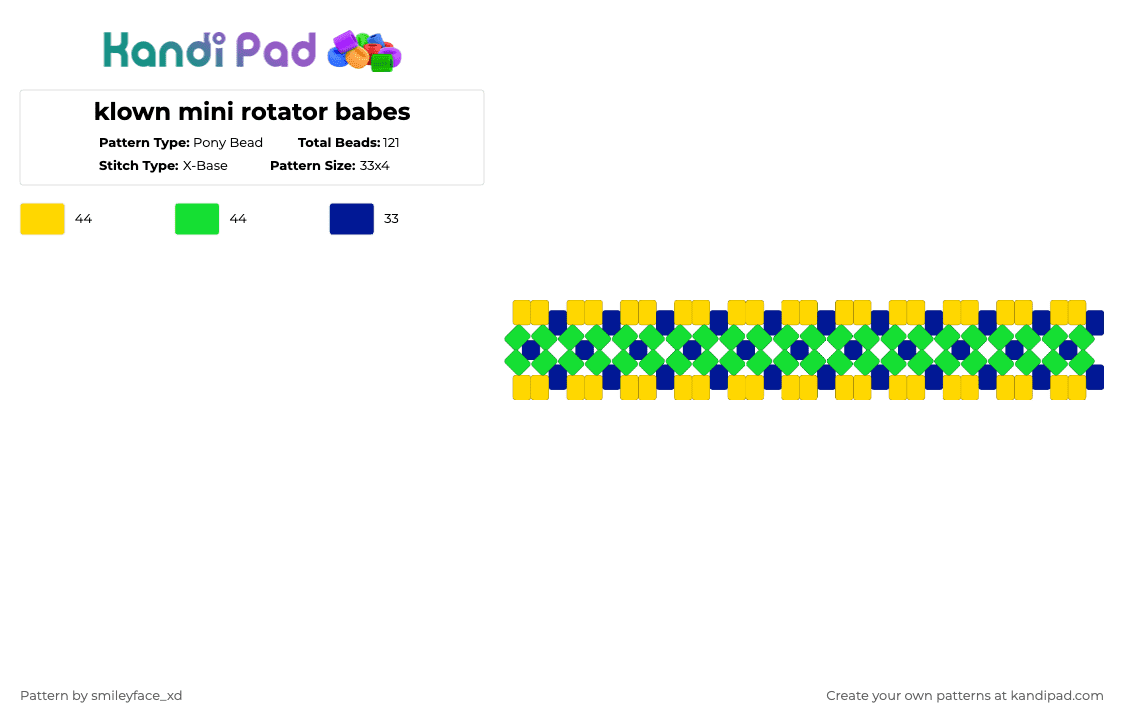 klown mini rotator babes - Pony Bead Pattern by z0mbie_twink_xp on Kandi Pad - yellow,green